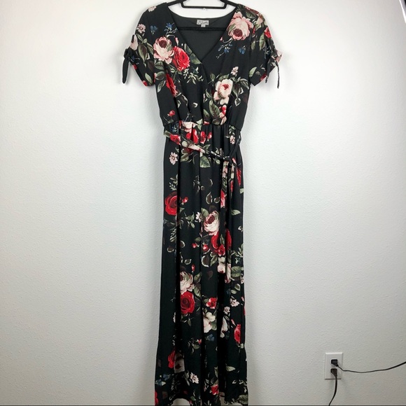 J for Justified Black Large Floral Print Women's L